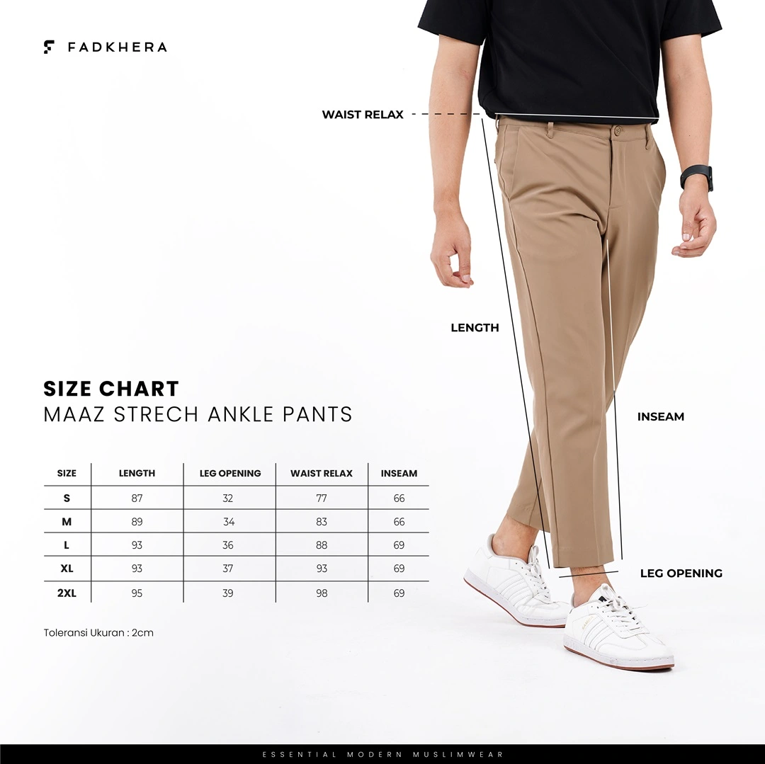 Size Chart Maaz Strech Ankle Pants