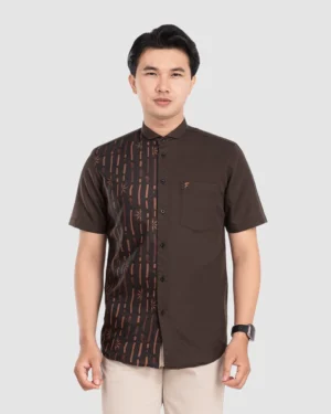 Baju Koko Pria Modern Thair Lengan Pendek Dark Brown