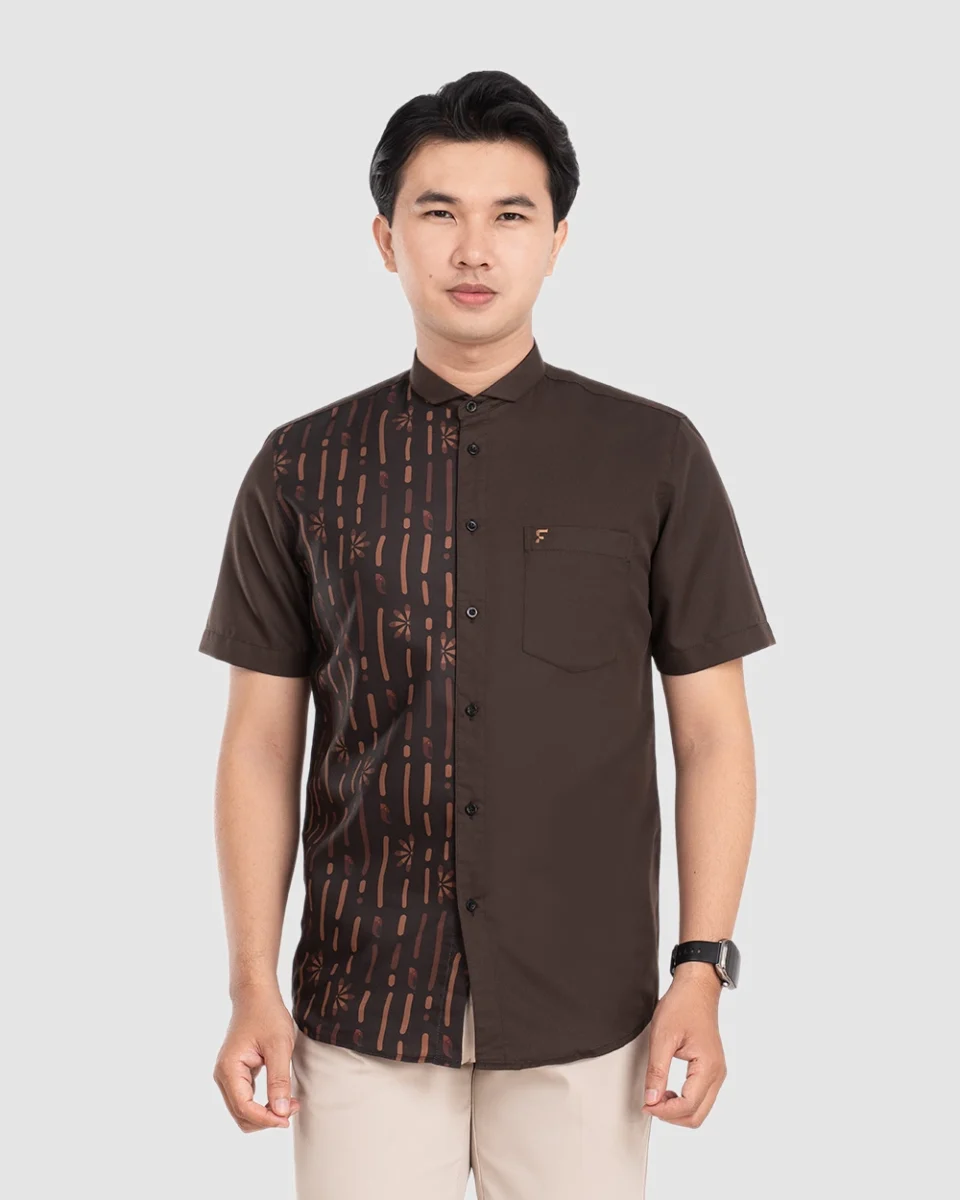Baju Koko Pria Modern Thair Lengan Pendek Dark Brown
