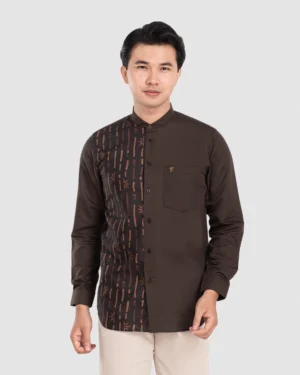 Baju Koko Pria Modern Thair Lengan Panjang Dark Brown