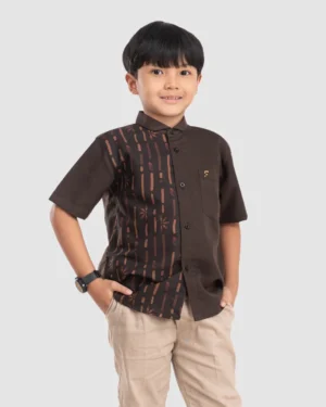 Baju Koko Anak Thair Lengan Pendek Dark Brown