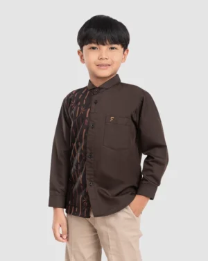 Baju Koko Anak Thair Lengan Panjang Dark Brown