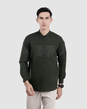 Baju Koko Pria Modern Fadkhera X MPD 2 Lengan Panjang Dark Olive