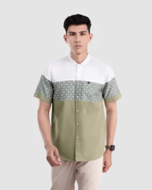 Baju Koko Pria Modern Fadkhera X ANB 7 Lengan Pendek Hijau Sage