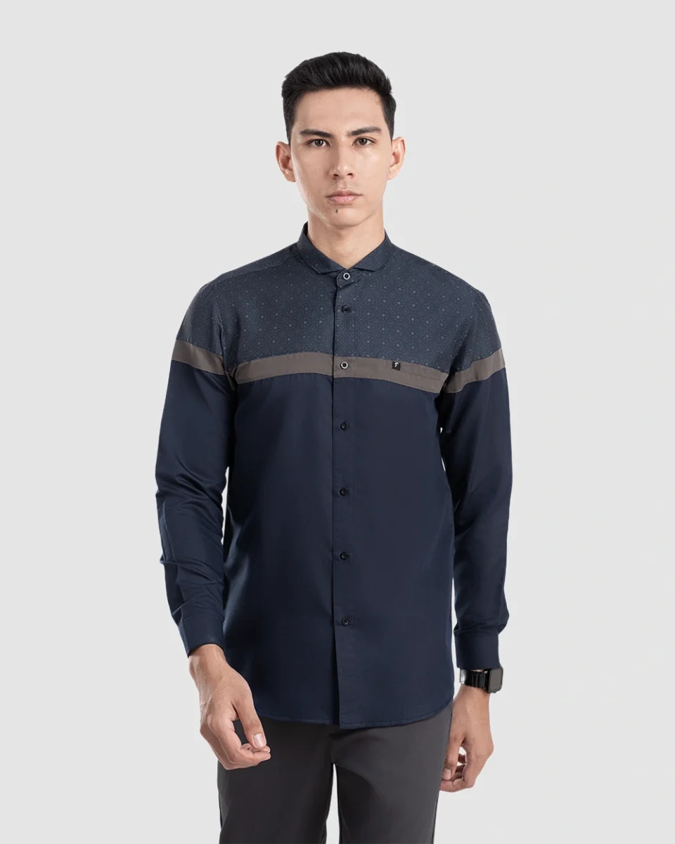Baju Koko Pria Modern Aqta Long Navy