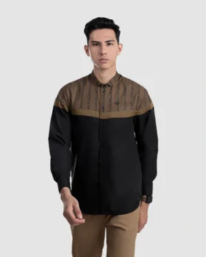 Baju Koko Pria Modern Ruzafa Lengan Panjang Hitam