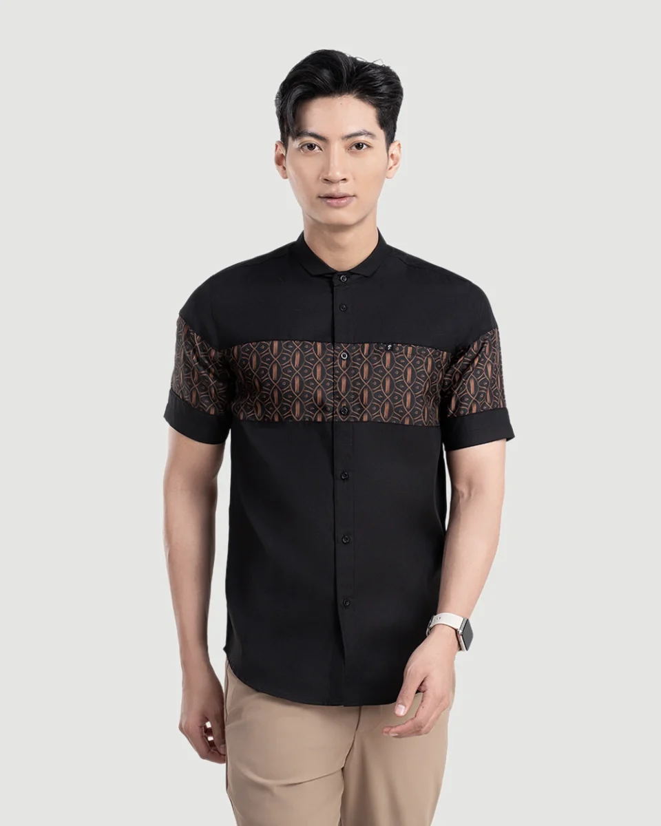 Baju Koko Pria Modern Mansura Lengan Pendek Black