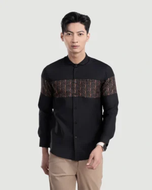 Baju Koko Pria Modern Mansura Lengan Panjang Black