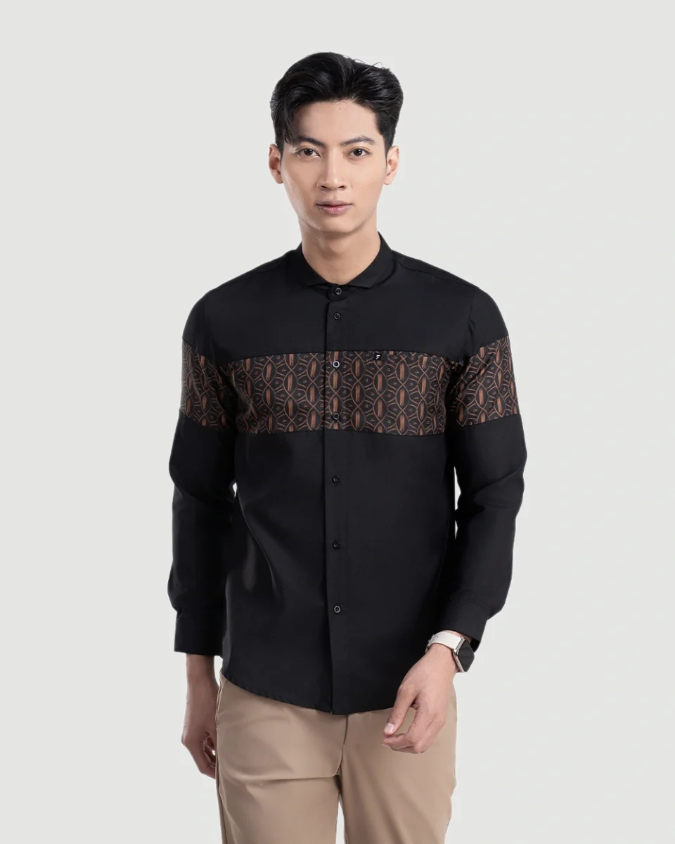 Baju Koko Pria Modern Mansura Lengan Panjang Black